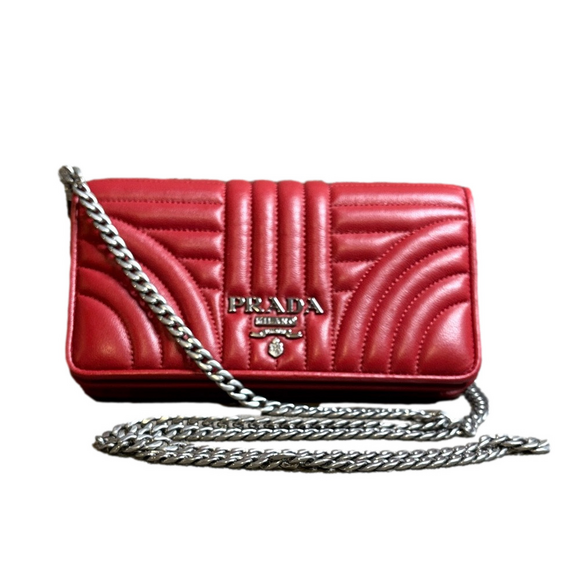 Prada Handbags - Prada Red Leather Diagram Wallet on Chain
